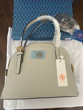Inspired Light Gray Dome Satchel with Gold Hardware New